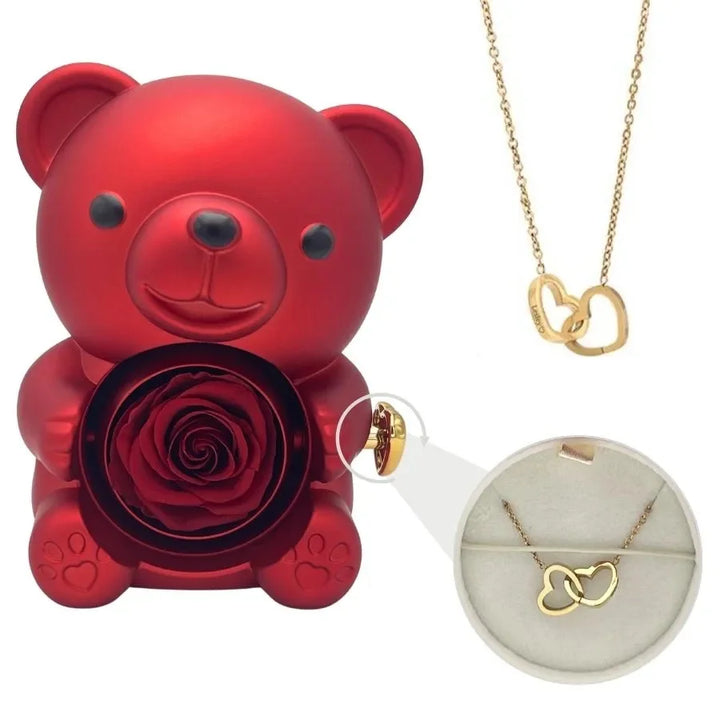 Custom Bear Gift Box with Heart Necklace & Chain