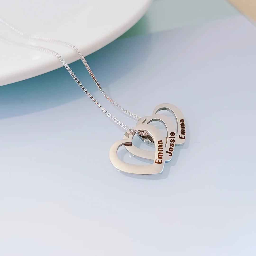 Personalized Family Necklace with 2-4 Names Heart Engraved Necklace