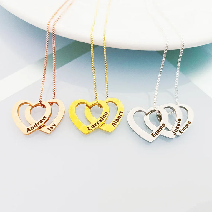 Personalized Family Necklace with 2-4 Names Heart Engraved Necklace