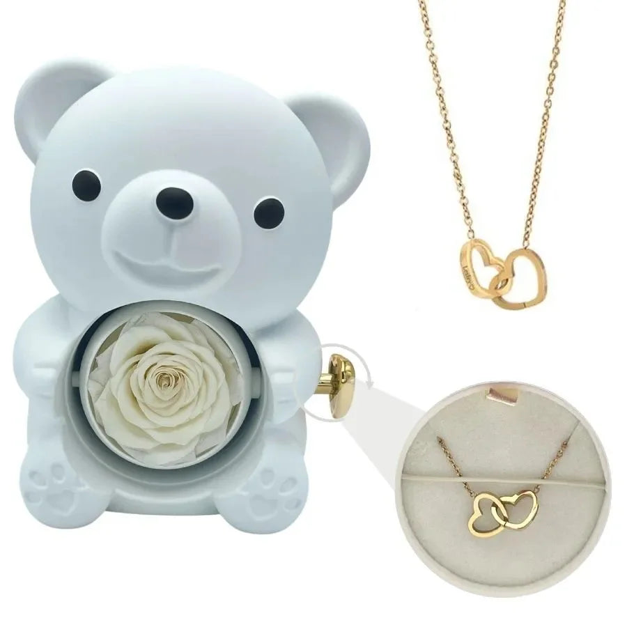 Custom Bear Gift Box with Heart Necklace & Chain