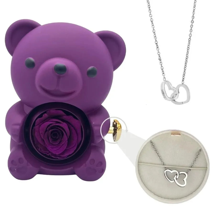 Custom Bear Gift Box with Heart Necklace & Chain