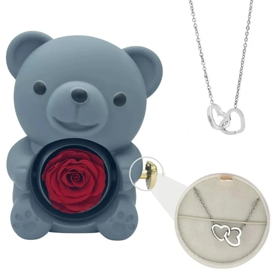 Custom Bear Gift Box with Heart Necklace & Chain